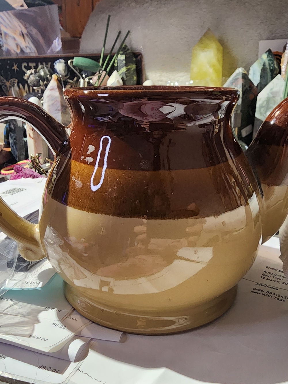 Stoneware Two-Tone Brown Ceramic Teapot